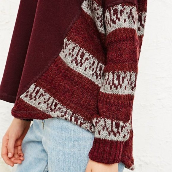Free People Angel French Terry Panel Maroon Wool Alpaca Sweater Size Small - Picture 3 of 9